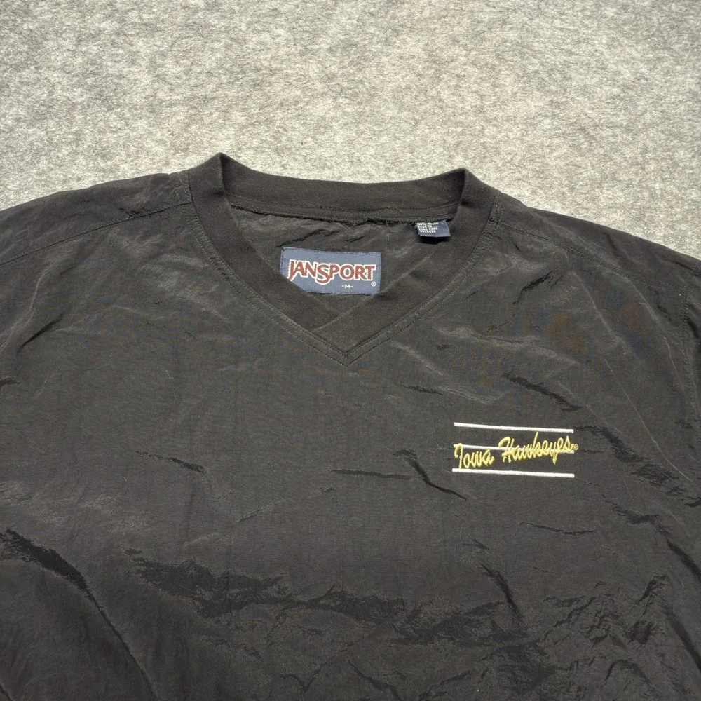 Jansport Windbreaker Pullover Men M Black Solid Nylon Iowa Hawkeyes V-Neck